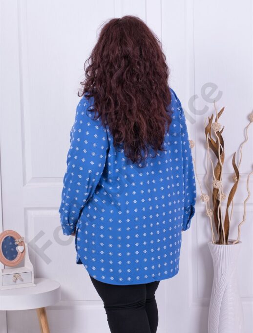 Plus size πουκάμισο με σχέδιο από λευκά λουλούδια-μπλε-κωδ 2098-8
