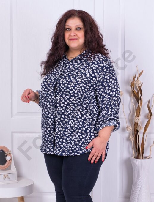 Plus size πουκάμισο με φλοράλ ντεσέν-μπλε κωδ 2098-2