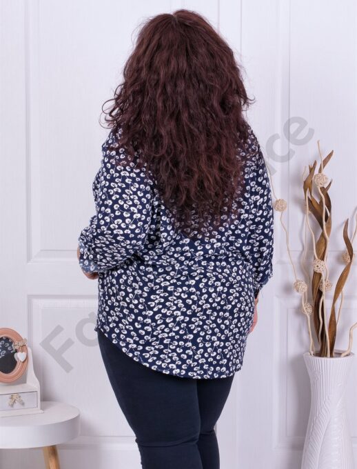 Plus size πουκάμισο με φλοράλ ντεσέν-μπλε κωδ 2098-2