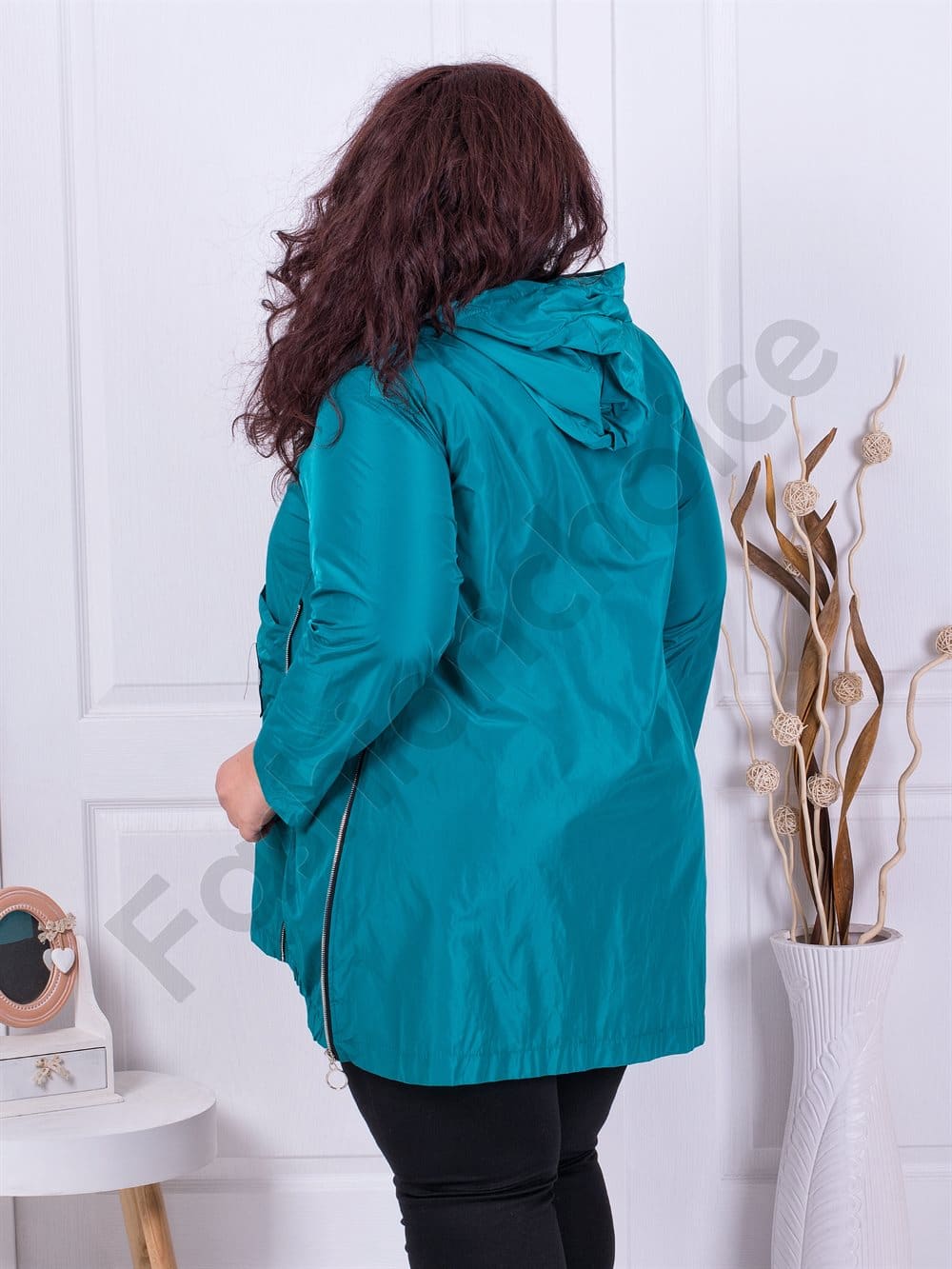 Plus size αντιανεμικό ζακέτα με φερμουάρ-τιρκουάζ-κωδ 403