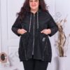 Plus size αντιανεμικό ζακέτα με φερμουάρ-μαύρο-κωδ 403-1