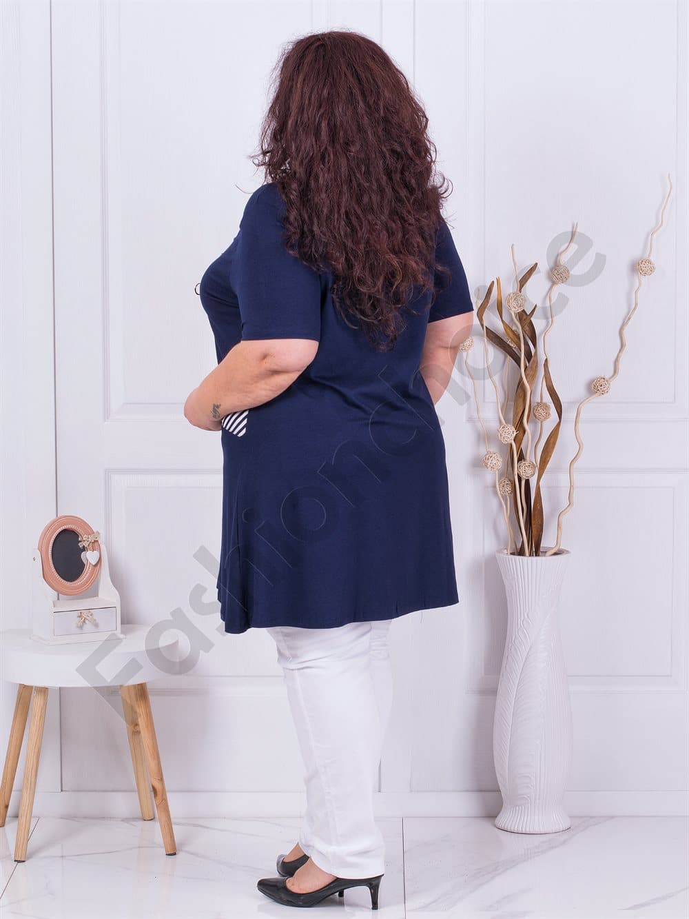 Plus size μακρύ τουνίκ με ριγέ τόνους-σκούρο μπλε-κωδ 16233-5
