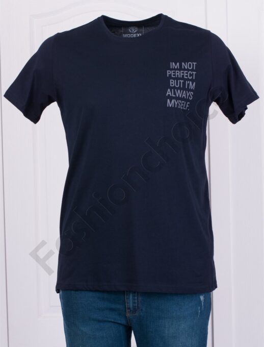 Plus Size ανδρικό T-shirt με επιγραφή-σκούρο μπλε-κωδ 22147-3