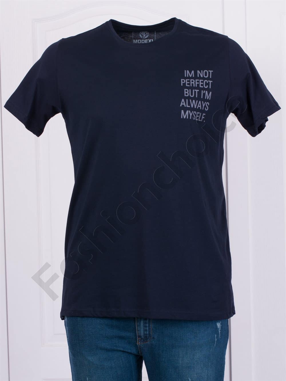 Plus Size ανδρικό T-shirt με επιγραφή-σκούρο μπλε-κωδ 22147-3