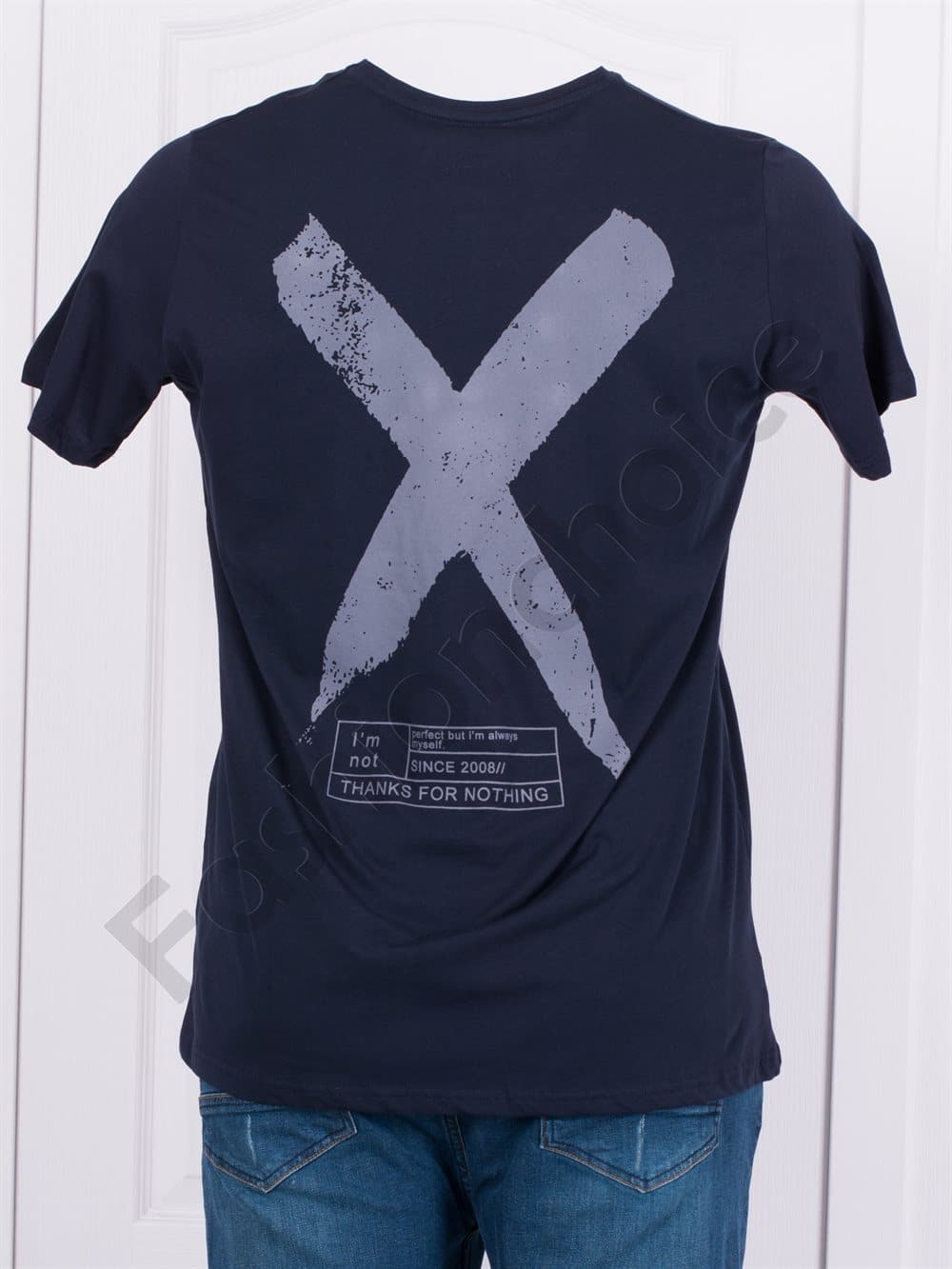 Plus Size ανδρικό T-shirt με επιγραφή-σκούρο μπλε-κωδ 22147-3