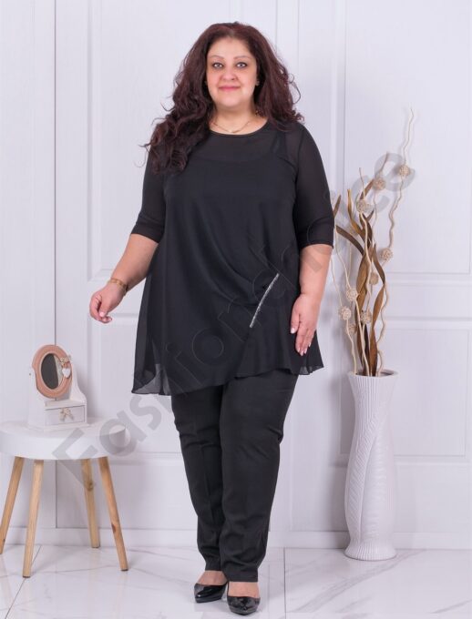 Plus size κομψό σιφόν τουνίκ-μαύρο-κωδ 1320