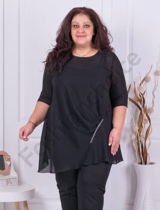 Plus size κομψό σιφόν τουνίκ-μαύρο-κωδ 1320