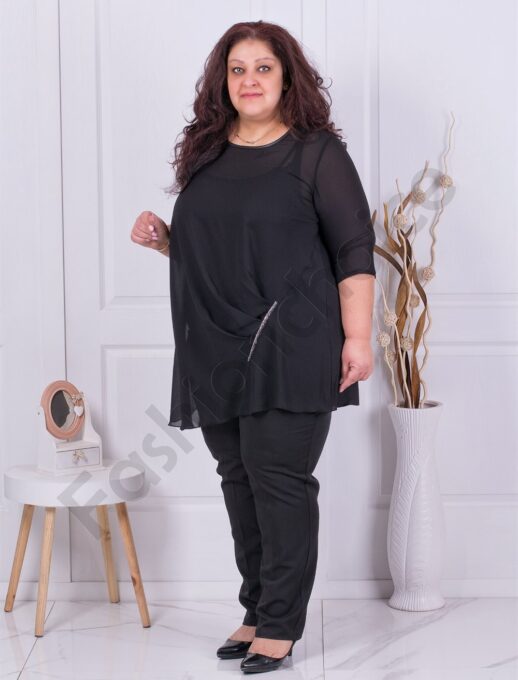 Plus size κομψό σιφόν τουνίκ-μαύρο-κωδ 1320