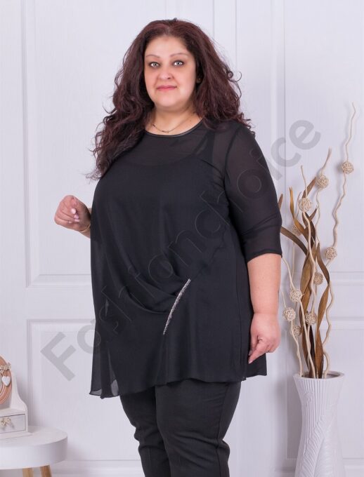 Plus size κομψό σιφόν τουνίκ-μαύρο-κωδ 1320