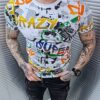 Ανδρικό T-shirt με χρωματιστές επιγραφές Crazy-λευκό-κωδ 781