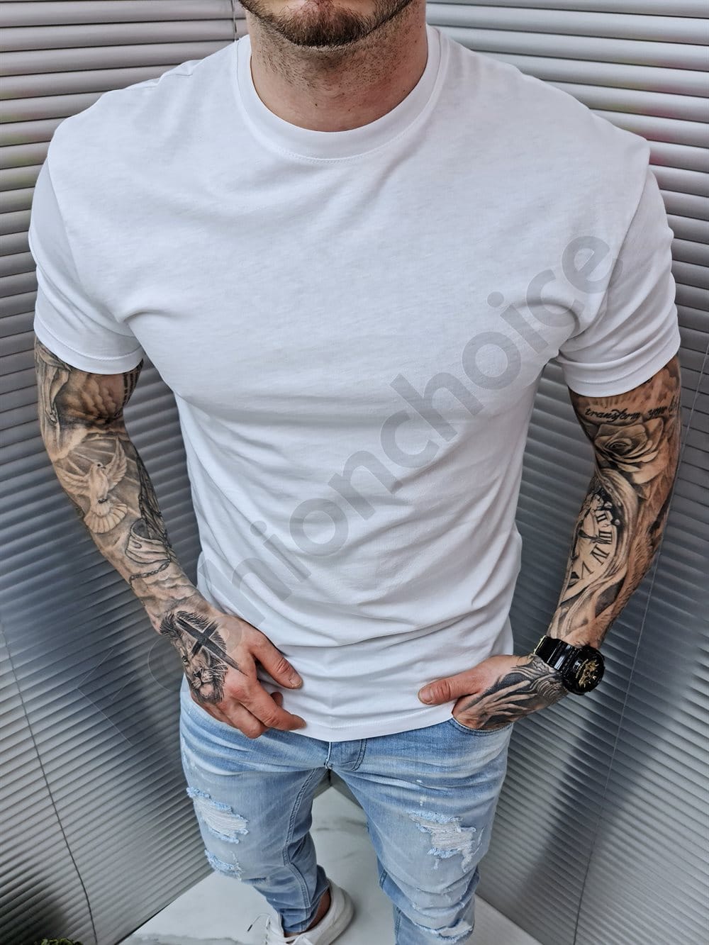 Ανδρικό T-shirt με νέον τύπωμα στη πλάτη Noise-λευκό-κωδ 6667-1 - Image 2