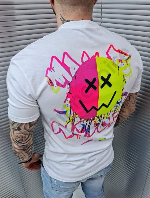 Ανδρικό T-shirt με νέον τύπωμα στη πλάτη Noise-λευκό-κωδ 6667-1