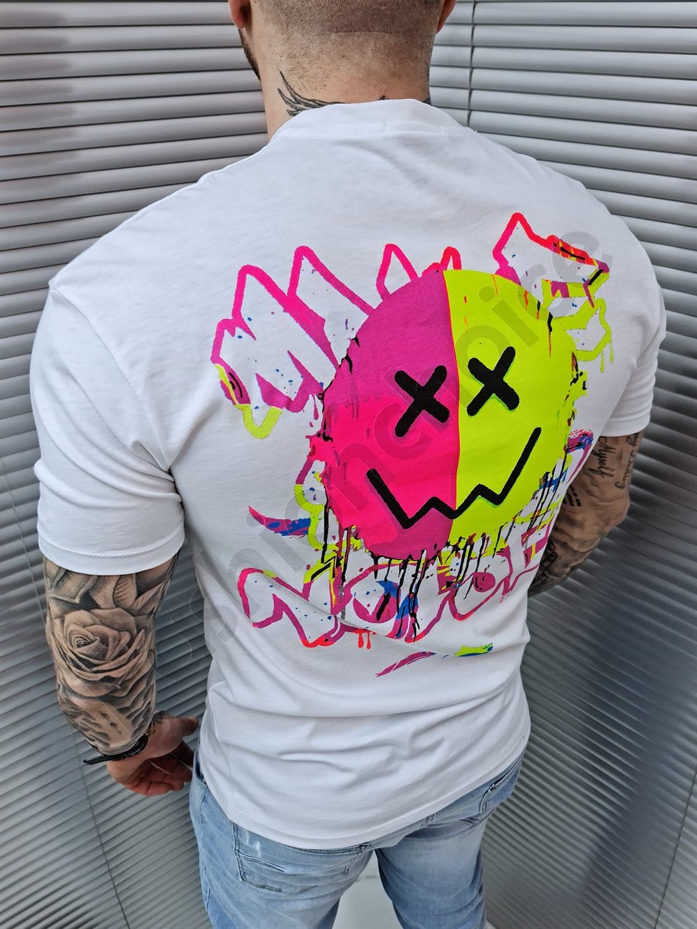 Ανδρικό T-shirt με νέον τύπωμα στη πλάτη Noise-λευκό-κωδ 6667-1