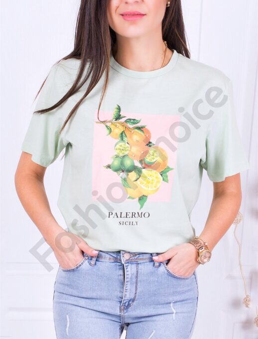 T-shirt με τύπωμα και στρας-πράσινο του λάιμ-κωδ 1130-49