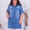 Plus size τζιν πουκάμισο/τουνίκ με απλικέ μπλε τριαντάφυλλα-κωδ 7770