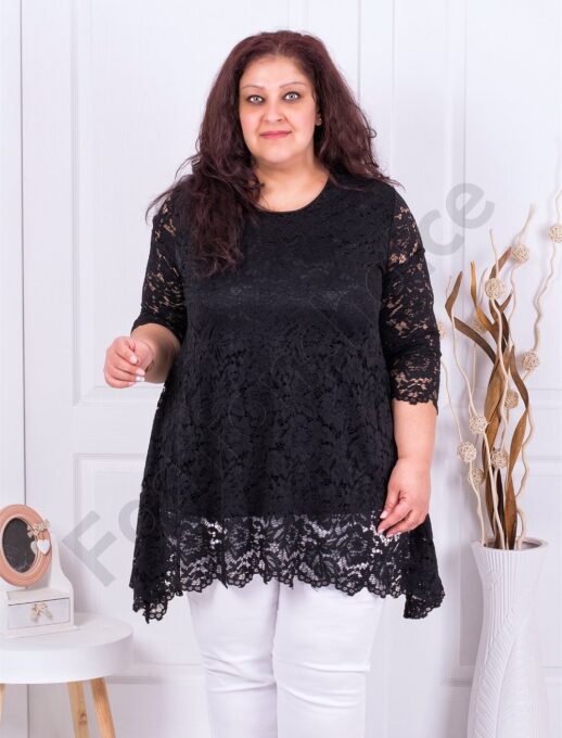 Plus size κομψή δαντελένια τουνίκ-μαύρο-κωδ 790