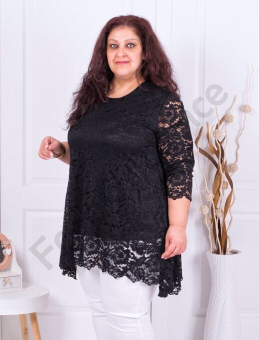 Plus size κομψή δαντελένια τουνίκ-μαύρο-κωδ 790