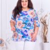 Plus size κομψή μπλούζα σιφόν με φλοράλ ντεσέν-μπλε-κωδ 057