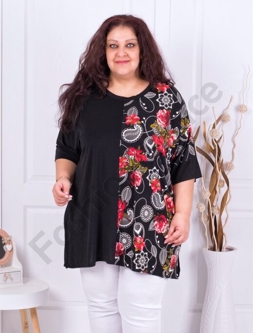 Plus size τουνίκ με στάμπα κόκκινα λουλούδια-κωδ 783