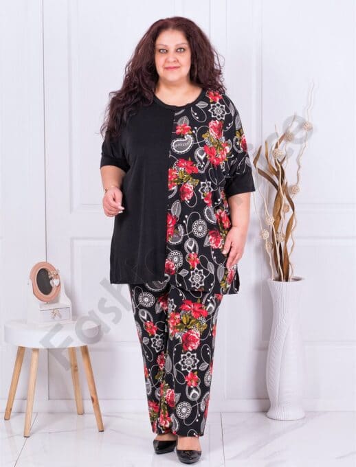 Plus size τουνίκ με στάμπα κόκκινα λουλούδια-κωδ 783