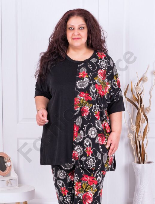 Plus size τουνίκ με στάμπα κόκκινα λουλούδια-κωδ 783