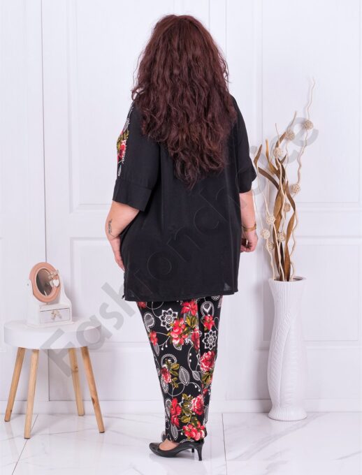 Plus size τουνίκ με στάμπα κόκκινα λουλούδια-κωδ 783