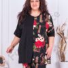 Plus size τουνίκ με στάμπα κόκκινα λουλούδια-κωδ 783-1