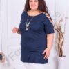 Plus size τουνίκ με άνοιγμα στους ώμους και κολιέ-μπλε-κωδ 787-3