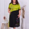 Plus size φόρεμα με απλικέ λουλούδια νέον-πράσινο του λάιμ-κωδ 16242-3