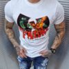 Ανδρικό T-shirt με επιγραφή και στάμπα δολάρια-λευκό-κωδ 9514
