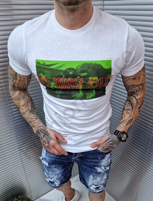 Ανδρικό T-shirt με επιγραφή No Way Out-λευκό-κωδ 9523-1