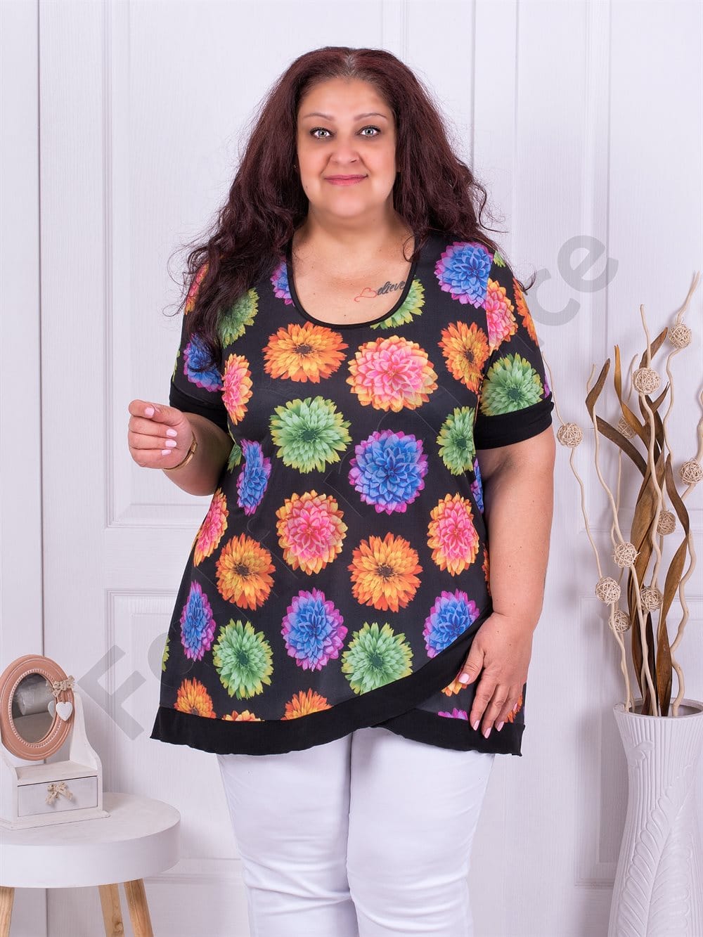 Plus size τουνίκ με τύπωμα χρωματιστά λουλούδια-κωδ 1328-2