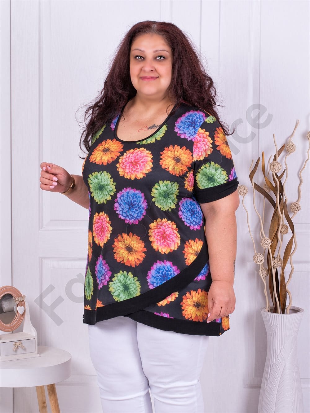 Plus size τουνίκ με τύπωμα χρωματιστά λουλούδια-κωδ 1328-2