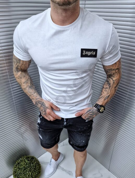 Ανδρικό T-shirt με μεταλλική επιγραφή Angels-λευκό-κωδ 5037-2