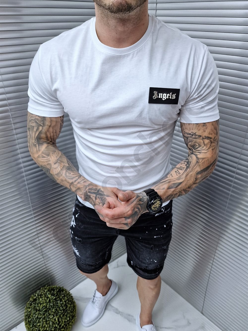 Ανδρικό T-shirt με μεταλλική επιγραφή Angels-λευκό-κωδ 5037-2 - Image 2