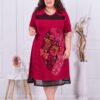Plus size φόρεμα με απλικέ λουλούδια-μπορντό-κωδ 16276-1