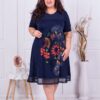 Plus size φόρεμα με απλικέ λουλούδια-μπλε-κωδ 16276-3