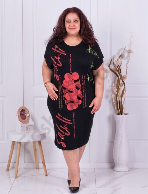 Plus size φόρεμα μαύρο με κόκκινα σχέδια-κωδ 4120