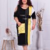 Plus size φόρεμα μαύρο με κίτρινο σχέδια-κωδ 1202
