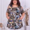 Plus size μπλούζα με άνοιγμα στους ώμους-χρωματιστά φύλλα-κωδ 22009-3