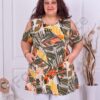 Plus size μπλούζα με άνοιγμα στους ώμους-χακί φύλλα-κωδ 22009-4