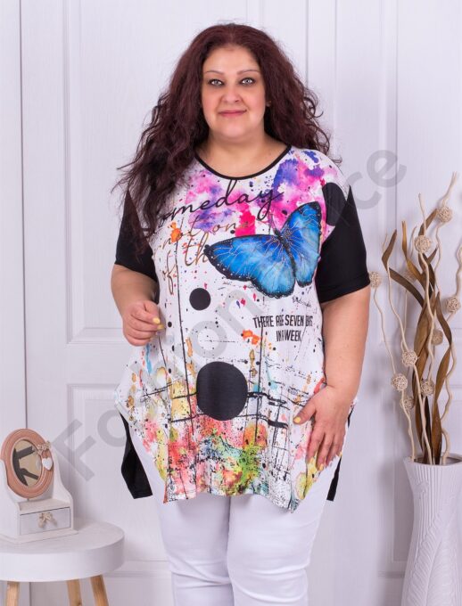 Plus size τουνίκ με απλικέ μπλε πεταλούδα-κωδ 9166-1
