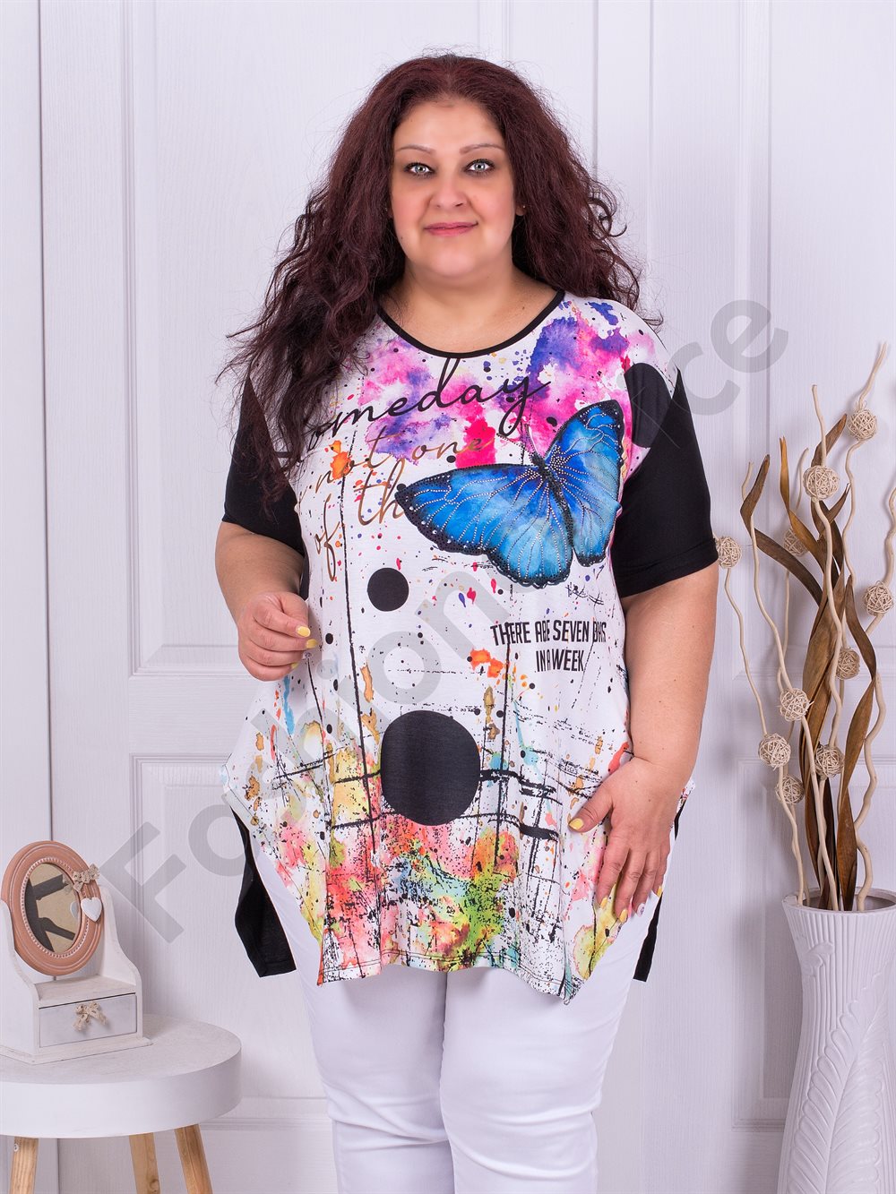 Plus size τουνίκ με απλικέ μπλε πεταλούδα-κωδ 9166-1