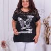Plus size μπλούζα με απλικέ και δαντέλα στους ώμους-μαύρο-κωδ 7525