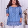 Plus size τουνίκ με δαντέλα στα μανίκια-μπλε-κωδ 8385-6