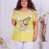 Plus size μπλούζα με απλικέ και δαντέλα στους ώμους-κίτρινο-κωδ 7525-2