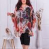 Plus size σιφόν πόντσο με χρωματιστά σχέδια-μαύρο-κωδ 5021