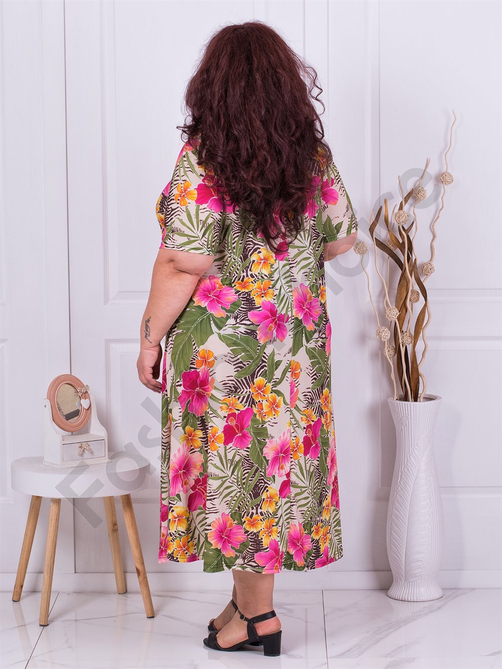 Plus size φόρεμα με ροζ λουλούδια-κωδ 22824-10 - Image 3