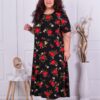 Plus size φόρεμα μαύρο με κόκκινα λουλούδια-κωδ 22824-14