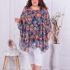 Plus size σιφόν πόντσο με φλοράλ ντεσέν-μπλε-κωδ 5021-8